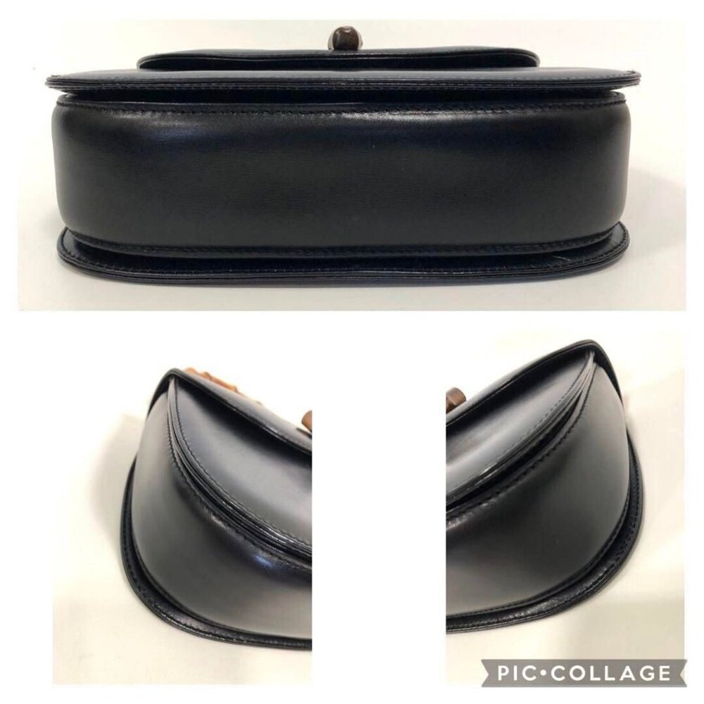 Gucci GG Bamboo 1947 Vintage Shoulder Bag Purse Black Leather Handle - Picture 7 of 15
